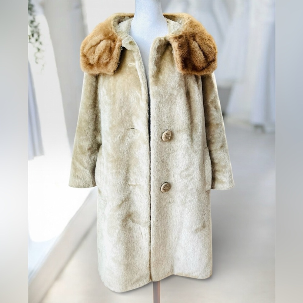 Vintage Brazotta Blond Light Ivory Mink Fur Portrait Collar Faux Fur Dress Coat - Picture 16 of 16